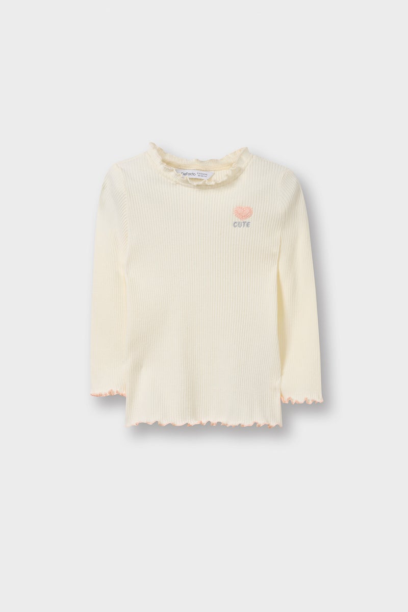 ديفاكتو تيشيرت بيبي بناتي كم طويل مضلع قصة عادية بياقة مكشكشة - Image 1